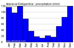 Mariscal Estigarribia Paraguay Annual Yearly Monthly Rainfall Graph